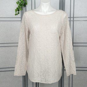 LOFT Embroidered Lace Sheer Elegant Blouse Top M